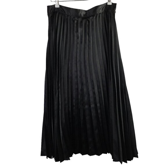 Charlie Holiday Pleated Skirt Midi Lined Black Size 12 Satiny Micro Pleats Shiny - Picture 1 of 6